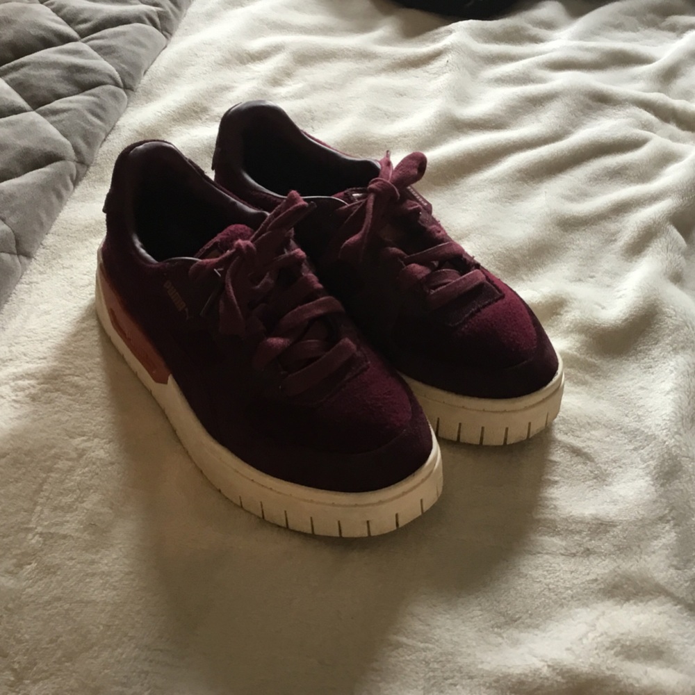 Puma Women's Platform Sneakers in Burgundy and White